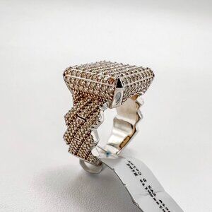 925 Sterling Sliver Moissanite Square Ring Square Cuban band, 3cm wide 3.409ctw